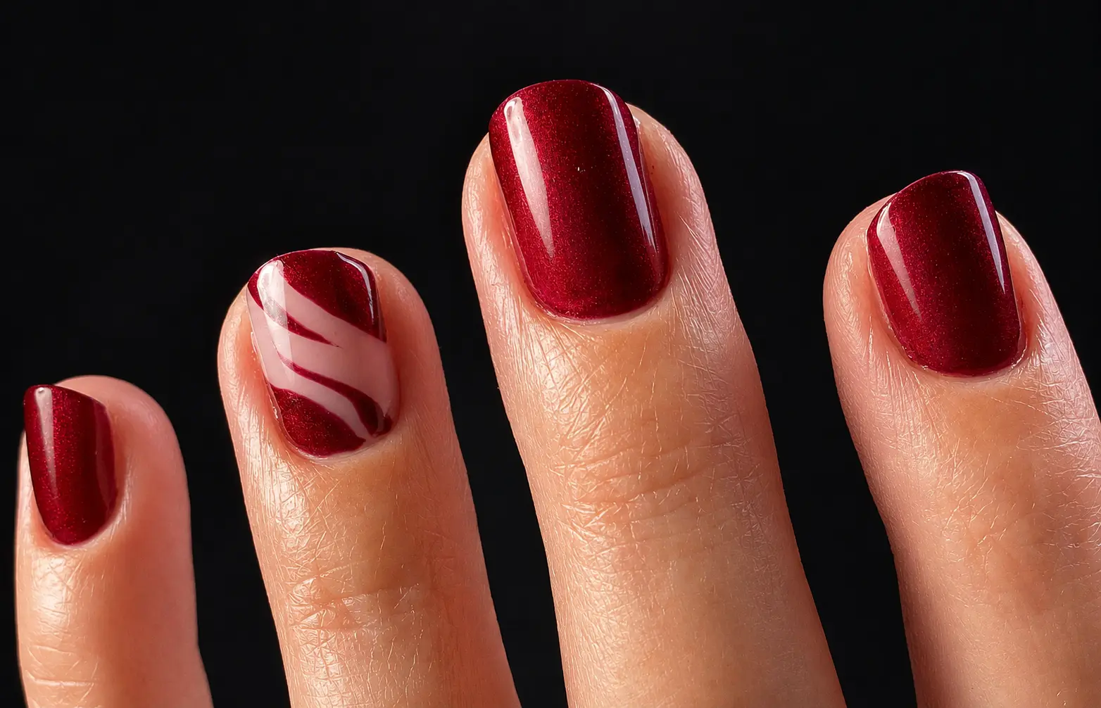 Nagelmodellage – Gelnägel in Burgund mit Swirl-Design